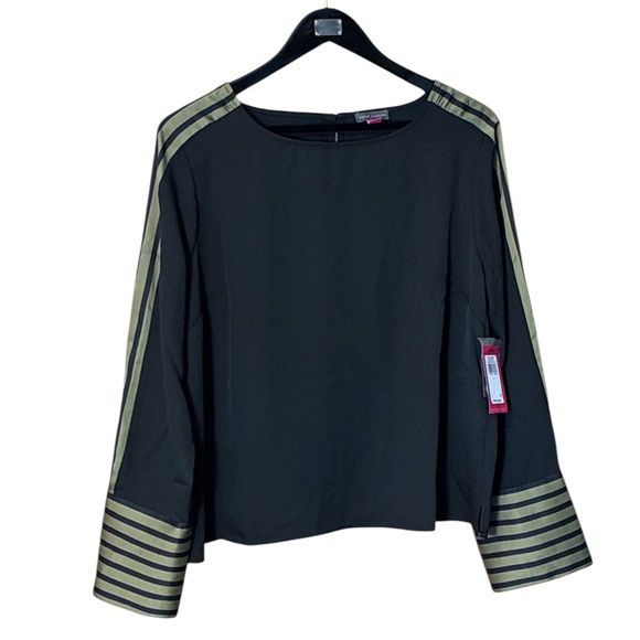 NWT VINCE CAMUTO Boat Neck Extended Cuff Shirt Blouse Black Stripe Size Large - Picture 5 of 10